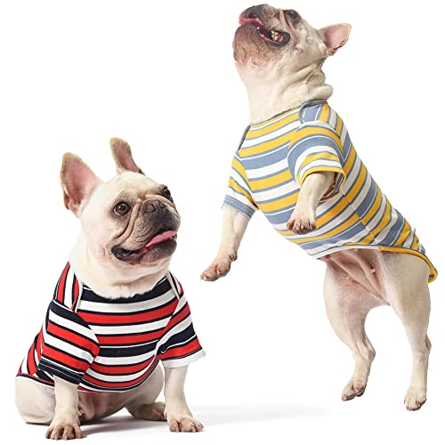 Keyoung Knuffelen Dog Shirts Cotton Striped T-Shirt, Summer Pet Clothes for Small Dogs, 2-Pack Soft Puppy Apparel Cat Tee, Breathable Stretchy, Red Yellow S von Knuffelen