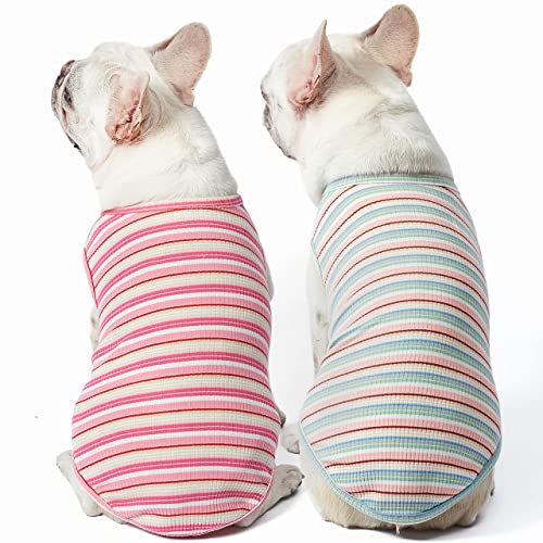 Knuffelen Hunde-Shirt, Baumwolle, gestreiftes T-Shirt, ärmellos, dehnbar, Haustierwesten für kleine Hunde, 2er-Pack, weiche, atmungsaktive Welpenkleidung, Katzen-T-Shirt (X-Large, Rosa, Rosa) von Knuffelen