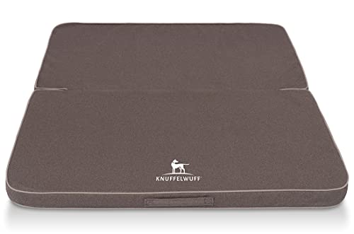 Knuffelwuff Faltbare Reisematte Orthopädisch Tacoma Hundematte aus Velours mit Handwebcharakter 140 x 120cm Graubraun - Abnehmbarer Bezug - waschbar - für große, mittelgroße und kleine Hunde von Knuffelwuff