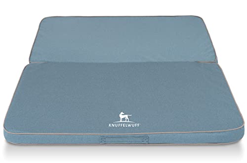 Knuffelwuff Faltbare Reisematte Orthopädisch Tacoma Hundematte aus Velours mit Handwebcharakter 140 x 120cm Hellblau - Abnehmbarer Bezug - waschbar - für große, mittelgroße und kleine Hunde von Knuffelwuff