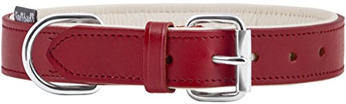 Knuffelwuff 13958-011 Weiches Lederhalsband, Hundehalsband Basic Plus, rot von Knuffelwuff