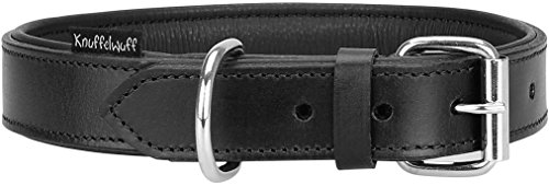 Knuffelwuff 13958-017 Weiches Lederhalsband Hund Hundehalsband Basic Plus, 55-65 cm, schwarz von Knuffelwuff