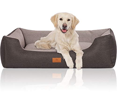 Knuffelwuff 14096-007 Hundebett Hundekörbchen Hundesofa Hundekissen Hundekorb Bezug Waschbar Grosse Hunde Xxl Luke Schwarz-Grau von Knuffelwuff