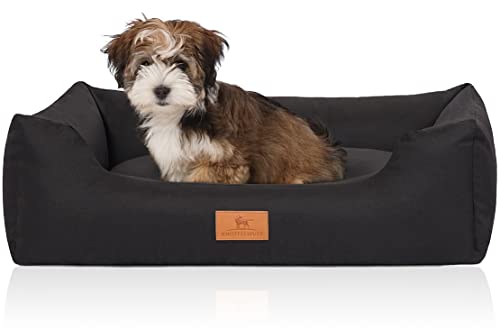 Knuffelwuff Hundebett Lotte aus Velours mit feinem Handwebcharakter M-L 85 x 63cm Schwarz - abnehmbarer Bezug - waschbar - für große, mittelgroße und kleine Hunde von Knuffelwuff