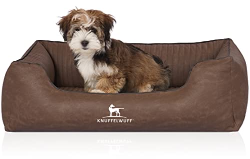 Knuffelwuff Orthopädisches Hundebett Columbia aus Laser-gestepptem Kunstleder M-L 85 x 63cm Braun - Abnehmbarer Bezug - leicht zu reinigen - für große, mittelgroße und kleine Hunde von Knuffelwuff