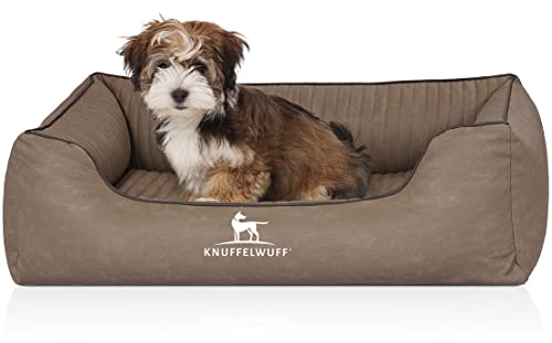 Knuffelwuff Orthopädisches Hundebett Columbia aus Laser-gestepptem Kunstleder M-L 85 x 63cm Stone - Abnehmbarer Bezug - leicht zu reinigen - für große, mittelgroße und kleine Hunde von Knuffelwuff