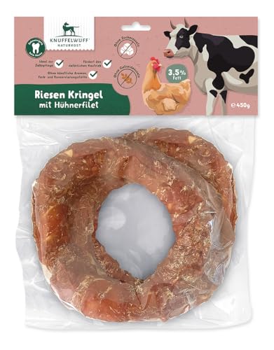 Knuffelwuff 2 x Riesen Kringel mit Hühnerfilet (ca. 225 g) - Natürlicher Snack für starke Kaumuskeln und Zahnpflege für große und kleine Hunde von Knuffelwuff