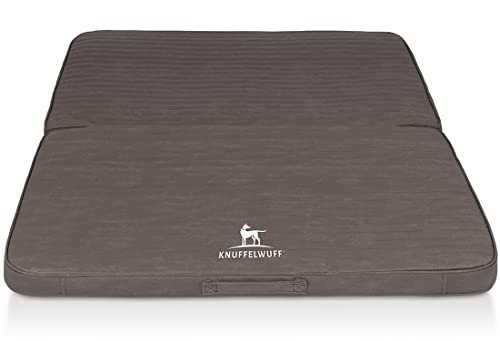 Knuffelwuff Faltbare Reisematte Orthopädisch Roanoke Hundematte aus Laser gestepptem Kunstleder 100 x 80cm Braungrau - Abnehmbarer Bezug - waschbar - für große, mittelgroße und kleine Hunde von Knuffelwuff