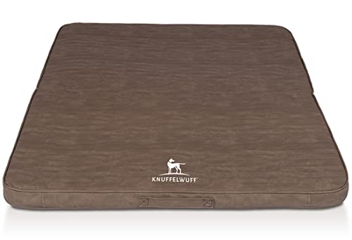 Knuffelwuff Faltbare Reisematte Orthopädisch Roanoke Hundematte aus Laser gestepptem Kunstleder 120 x 100cm Braun - Abnehmbarer Bezug - waschbar - für große, mittelgroße und kleine Hunde von Knuffelwuff