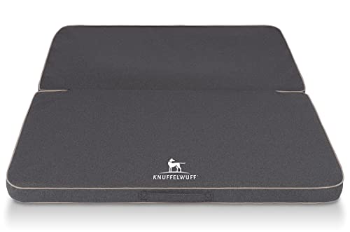 Knuffelwuff Faltbare Reisematte Orthopädisch Tacoma Hundematte aus Velours mit Handwebcharakter 140 x 120cm Anthrazit - Abnehmbarer Bezug - waschbar - für große, mittelgroße und kleine Hunde von Knuffelwuff