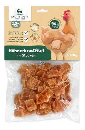 Knuffelwuff Hühnerbrustfilet in Stückchen - Luftgetrocknete, proteinreicher Belohnung mit 94% Huhn - Trainingssnack für große und kleine Hunde von Knuffelwuff