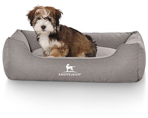 Knuffelwuff Hundebett Crispino aus Velours mit Handwebcharakter M-L 85 x 63cm Grau - Abnehmbarer Bezug - leicht zu reinigen - für große, mittelgroße und kleine Hunde von Knuffelwuff