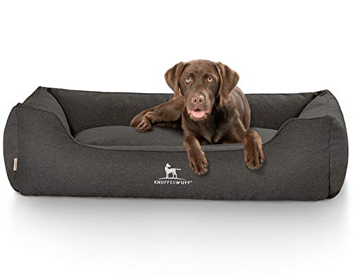 Knuffelwuff Hundebett Crispino aus Velours mit Handwebcharakter M-L 85 x 63cm Schwarz - Abnehmbarer Bezug - leicht zu reinigen - für große, mittelgroße und kleine Hunde von Knuffelwuff