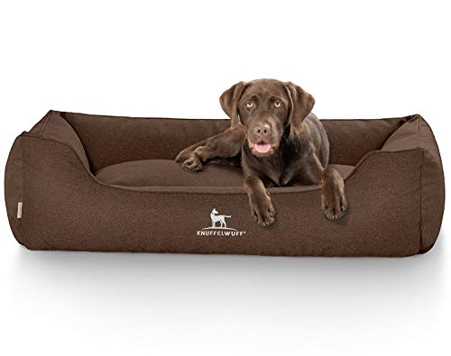 Knuffelwuff Hundebett Crispino aus Velours mit Handwebcharakter Übergröße XXXL 155 x 105cm Braun - Abnehmbarer Bezug - leicht zu reinigen - für große, mittelgroße und kleine Hunde von Knuffelwuff