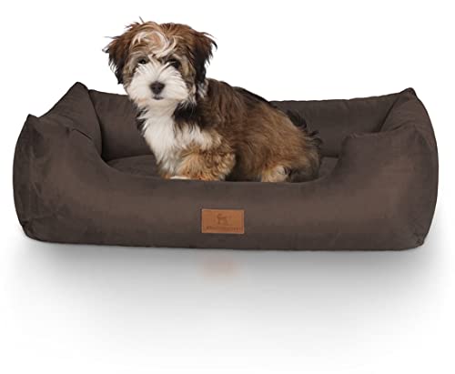 Knuffelwuff Hundebett Dreamline aus Velours M-L 85 x 63cm Braun - abnehmbarer Bezug - leicht zu reinigen - für große, mittelgroße und kleine Hunde von Knuffelwuff