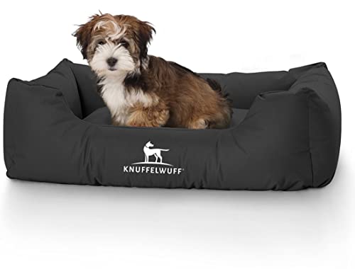 Knuffelwuff Hundebett Finlay aus Nylongewebe M-L 85 x 63cm Schwarz - Hundesofa mit erhöhte Ränder und abnehmbarem Bezug - leicht zu reinigen - für große, mittelgroße und kleine Hunde von Knuffelwuff