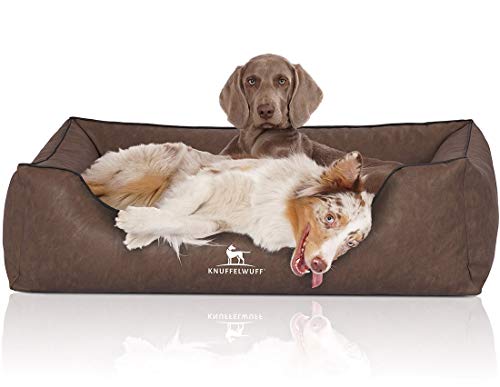 Knuffelwuff Hundebett Henderson aus marmoriertem Kunstleder XL 105 x 75cm Braun - Abnehmbarer Bezug - leicht zu reinigen - für große, mittelgroße und kleine Hunde von Knuffelwuff