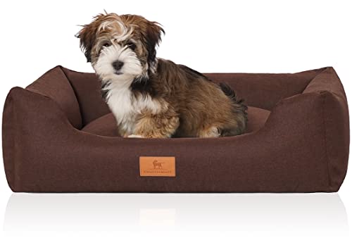 Knuffelwuff Hundebett Lotte aus Velours mit feinem Handwebcharakter XXL 120 x 85cm Braun - abnehmbarer Bezug - waschbar - für große, mittelgroße und kleine Hunde von Knuffelwuff