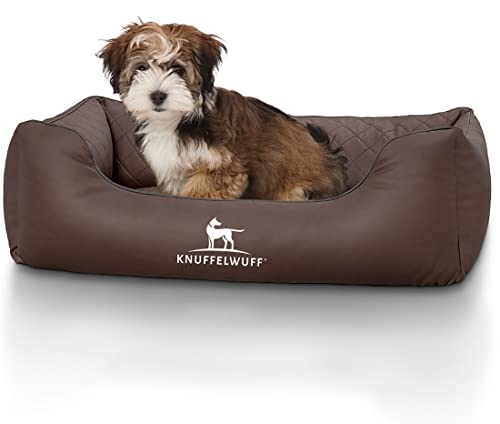 Knuffelwuff Hundebett Kunstleder Hundekorb Hundesofa Hundekissen Hundekörbchen waschbar Milan, M-L 85 x 63cm, braun von Knuffelwuff