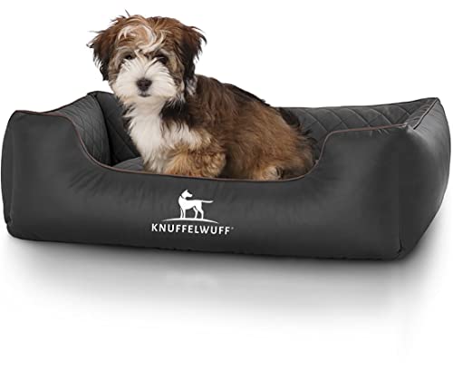 Knuffelwuff Hundebett Kunstleder Hundekorb Hundesofa Hundekissen Hundekörbchen waschbar Milan, M-L 85 x 63cm, schwarz von Knuffelwuff