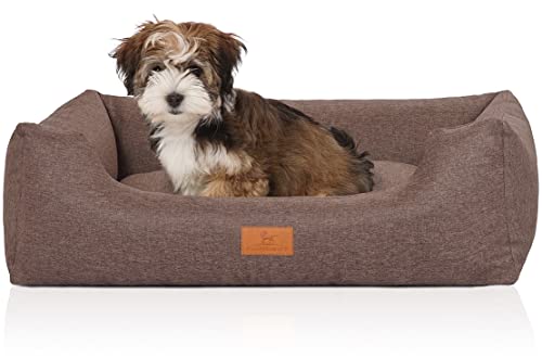 Knuffelwuff Hundebett Lotte aus Velours mit feinem Handwebcharakter M-L 85 x 63cm Graubraun - Abnehmbarer Bezug - waschbar - für große, mittelgroße und kleine Hunde von Knuffelwuff