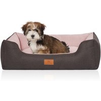 Knuffelwuff Hundebett Luke aus Velours mit feinem Handwebcharakter schwarz/ rosa M-L von Knuffelwuff