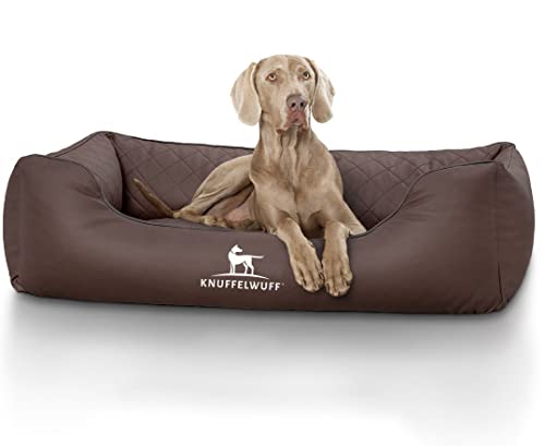 Knuffelwuff Hundebett XXL Kunstleder Hundekorb Hundesofa Hundekissen Hundekörbchen waschbar Milan, 120 x 85cm, braun von Knuffelwuff