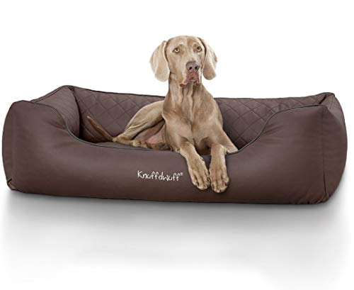 Knuffelwuff Hundebett XXL Kunstleder Hundekorb Hundesofa Hundekissen Hundekörbchen waschbar Milan, 120 x 85cm, braun von Knuffelwuff