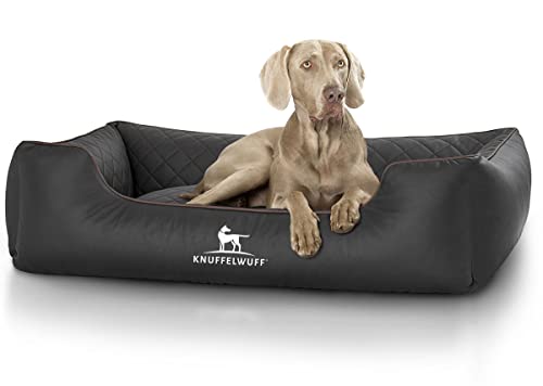 Knuffelwuff Hundebett XXL Kunstleder Hundekorb Hundesofa Hundekissen Hundekörbchen waschbar Milan, 120 x 85cm, schwarz von Knuffelwuff