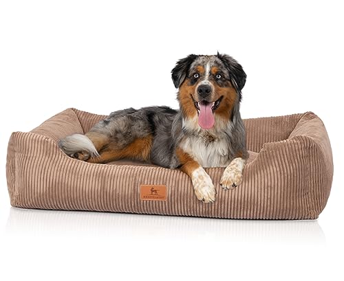 Knuffelwuff Hundebett aus Cord mit Handwebcharakter Olivia M-L 85 x 63cm Braun - Abnehmbarer Bezug - waschbar - für große, mittelgroße und kleine Hunde von Knuffelwuff