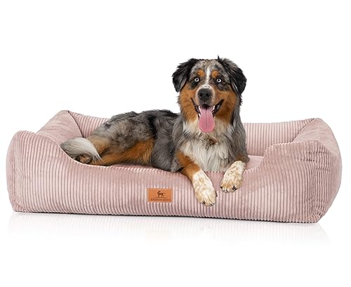 Knuffelwuff Hundebett aus Cord mit Handwebcharakter Olivia XL 105 x 75cm Rosa - Abnehmbarer Bezug - waschbar - für große, mittelgroße und kleine Hunde von Knuffelwuff