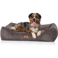 Knuffelwuff Hundebett aus Cord mit Handwebcharakter Olivia braun/ grau M-L von Knuffelwuff