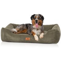 Knuffelwuff Hundebett aus Cord mit Handwebcharakter Olivia khaki M-L von Knuffelwuff