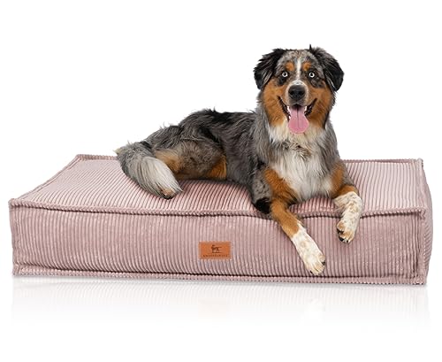 Knuffelwuff Hundekissen Lesedi aus Cord mit Handwebcharakter 100x70cm Rosa - Abnehmbarer Bezug - waschbar - für große, mittelgroße und kleine Hunde von Knuffelwuff