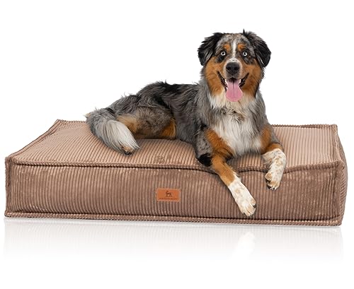 Knuffelwuff Hundekissen Lesedi aus Cord mit Handwebcharakter 135x90cm Braun - Abnehmbarer Bezug - waschbar - für große, mittelgroße und kleine Hunde von Knuffelwuff