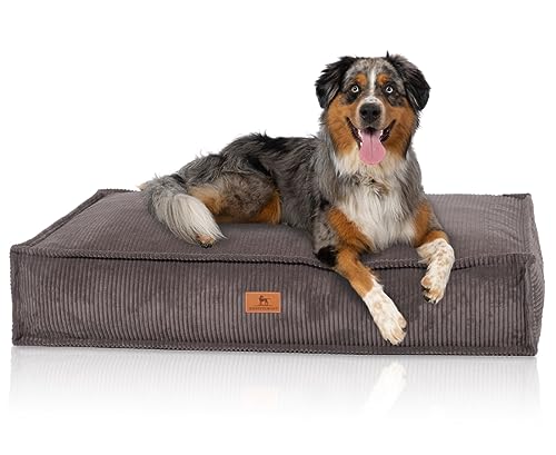 Knuffelwuff Hundekissen Lesedi aus Cord mit Handwebcharakter 135x90cm Braungrau - Abnehmbarer Bezug - waschbar - für große, mittelgroße und kleine Hunde von Knuffelwuff