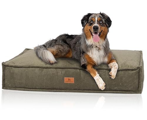 Knuffelwuff Hundekissen Lesedi aus Cord mit Handwebcharakter 135x90cm Khaki - Abnehmbarer Bezug - waschbar - für große, mittelgroße und kleine Hunde von Knuffelwuff