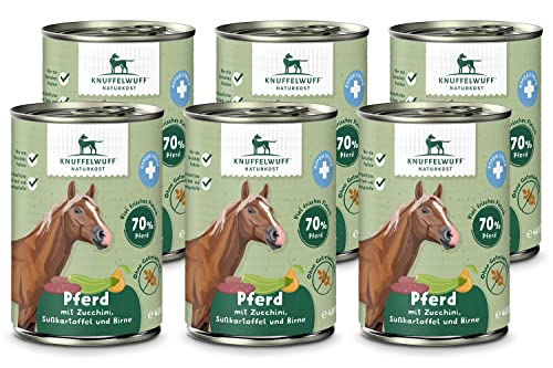 Knuffelwuff Nassfutter Hund | Pferd pur mit Zucchini, Süßkartoffel & Birne | 6 x 400g | ohne Getreide & ohne Zuckerzusätze | Hundefutter nass mit hochwertigem Fleisch | für ausgewachsene Hunde von Knuffelwuff