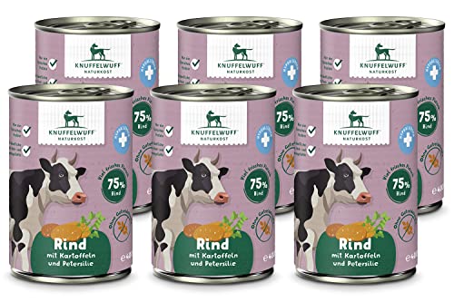 Knuffelwuff Nassfutter Hund | Rind pur mit Heidekartoffeln & Petersilie | 6 x 400g | ohne Getreide & ohne Zuckerzusätze | Hundefutter nass mit hochwertigem frischem Fleisch | für ausgewachsene Hunde von Knuffelwuff