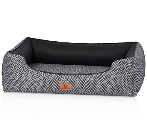 Knuffelwuff Orthopädisches Design Hundebett Sanford XXL 120 x 85cm Schwarz - Hundesofa mit erhöhte Ränder und abnehmbarem Bezug - leicht zu reinigen - für große, mittelgroße und kleine Hunde von Knuffelwuff