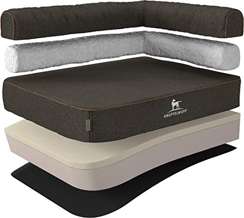 Knuffelwuff Orthopädisches Eck Hundebett Marlie Hundesofa aus Velours mit Handwebcharakter XXL 120 x 80cm Lehne Rechts Schwarz - abnehmbarer Bezug - waschbar - für große, mittelgroße und kleine Hunde von Knuffelwuff