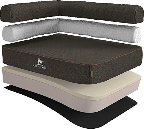 Knuffelwuff Orthopädisches Eck Hundebett Marlie Hundesofa aus Velours mit Handwebcharakter XXXL 140 x 100cm Lehne Links Schwarz - abnehmbarer Bezug - waschbar - für große, mittelgroße und kleine Hunde von Knuffelwuff