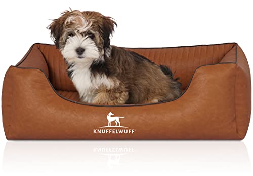 Knuffelwuff Orthopädisches Hundebett Chesapeake aus Laser gestepptem marmoriertem Kunstleder M-L 85 x 63cm Rusty - Abnehmbarer Bezug - leicht zu reinigen - für große, mittelgroße und kleine Hunde von Knuffelwuff