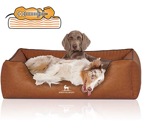 Knuffelwuff Orthopädisches Hundebett Chesapeake aus Laser gestepptem marmoriertem Kunstleder M-L 85 x 63cm Rusty - Abnehmbarer Bezug - leicht zu reinigen - für große, mittelgroße und kleine Hunde von Knuffelwuff