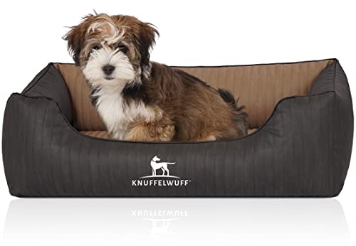 Knuffelwuff Orthopädisches Hundebett Outback aus Laser-gestepptem Kunstleder M-L 85 x 63cm Schwarz/Cappuccino - Abnehmbarer Bezug - leicht zu reinigen - für große, mittelgroße und kleine Hunde von Knuffelwuff