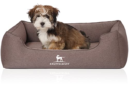 Knuffelwuff Orthopädisches Hundebett Leano aus Velours mit Handwebcharakter M-L 85 x 63cm Braun - abnehmbarer Bezug - waschbar - für große, mittelgroße und kleine Hunde von Knuffelwuff