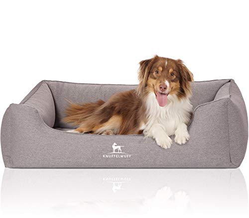 Knuffelwuff Orthopädisches Hundebett Leano aus Velours mit Handwebcharakter Übergröße XXXL 155 x 105cm Grau - abnehmbarer Bezug - waschbar - für große, mittelgroße und kleine Hunde von Knuffelwuff