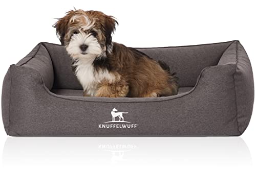 Knuffelwuff Orthopädisches Hundebett Leano aus Velours mit Handwebcharakter M-L 85 x 63cm Schwarz - abnehmbarer Bezug - waschbar - für große, mittelgroße und kleine Hunde von Knuffelwuff