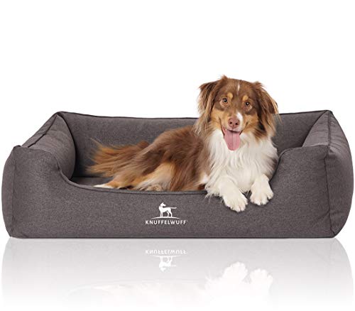 Knuffelwuff Orthopädisches Hundebett Leano aus Velours mit Handwebcharakter XL 105 x 75cm Schwarz - abnehmbarer Bezug - waschbar - für große, mittelgroße und kleine Hunde von Knuffelwuff