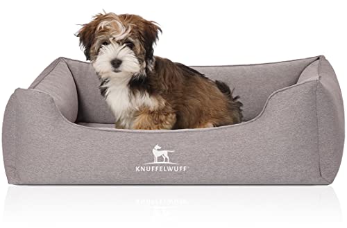 Knuffelwuff Orthopädisches Hundebett Leano aus Velours mit Handwebcharakter M-L 85 x 63cm Grau - abnehmbarer Bezug - waschbar - für große, mittelgroße und kleine Hunde von Knuffelwuff